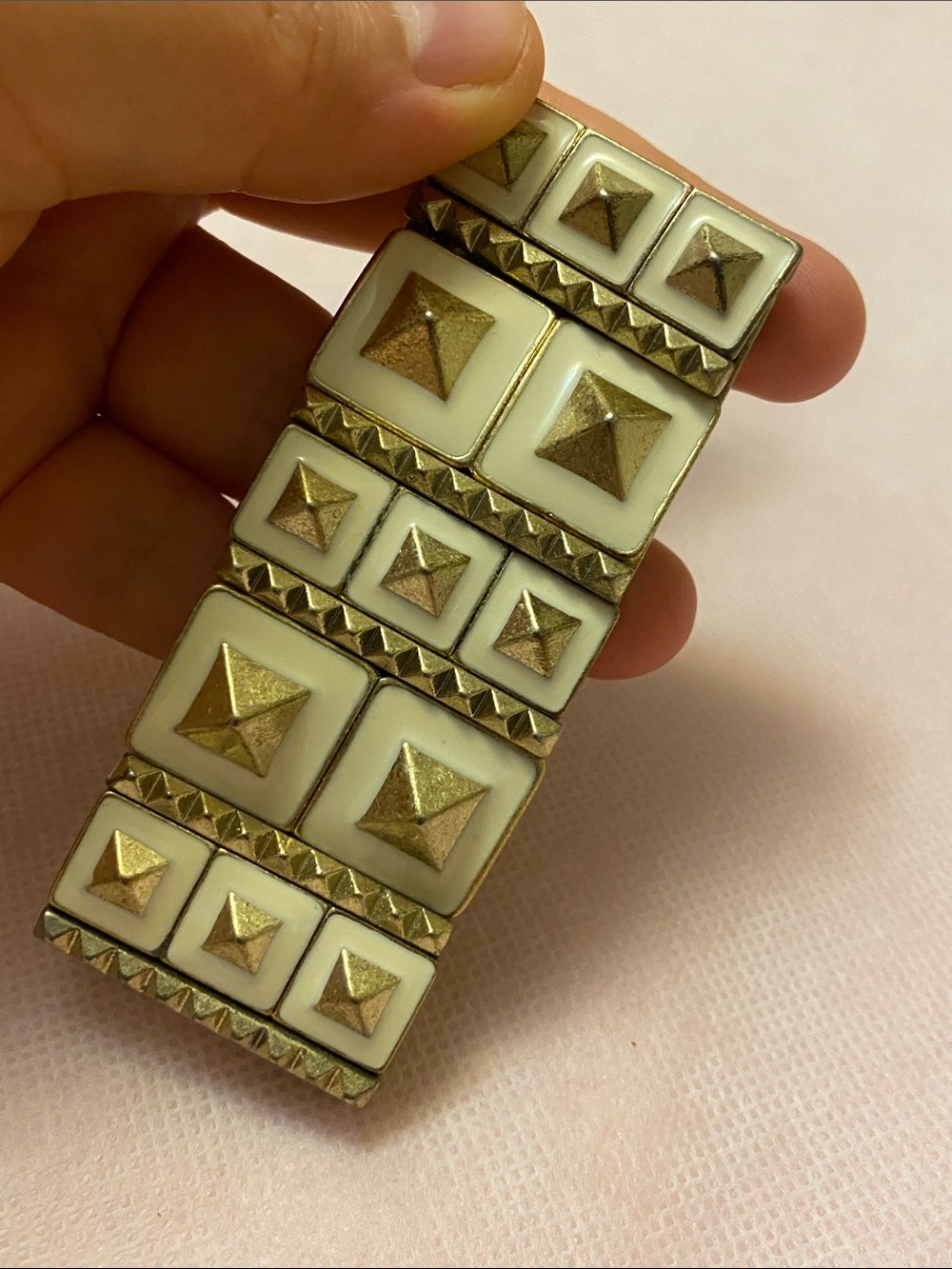 Vintage Lie Sophie Gold & Cream Studded Stretch Bracelet - Women Accessories